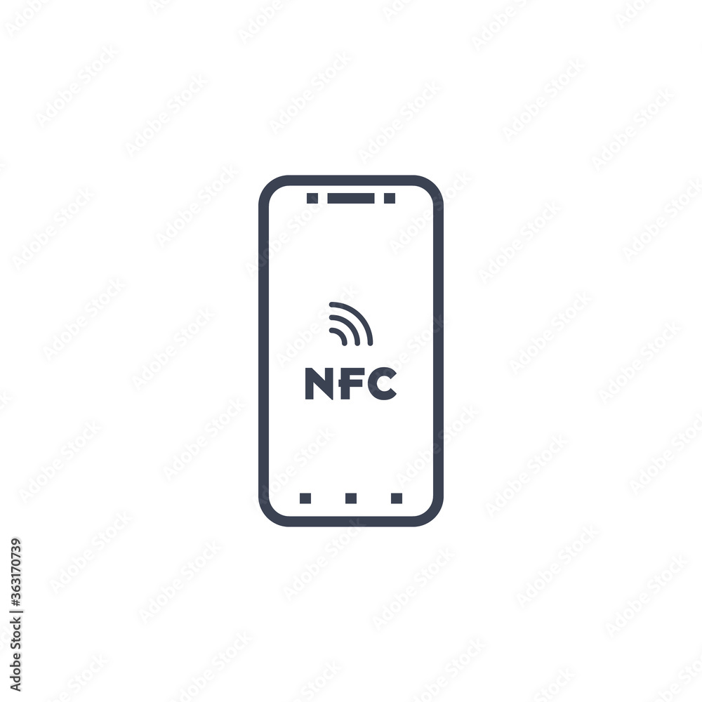 Near field communication, NFC mobile phone, NFC payment with mobile phone smartphone flat vector icon for apps and websites on white background Near field communication, NFC mobile phone, NFC payment with mobile phone smartphone flat vector icon for apps and websites on white background