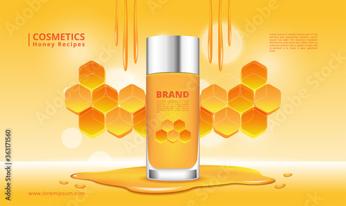Honey cosmetics product and honeycomb illustration