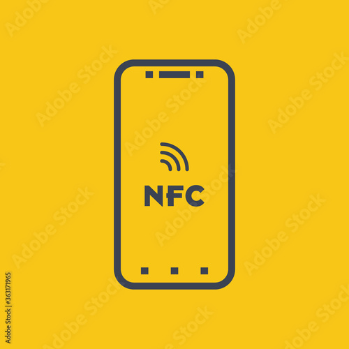 Near field communication, NFC mobile phone, NFC payment with mobile phone smartphone flat vector icon for apps and websites on orange background