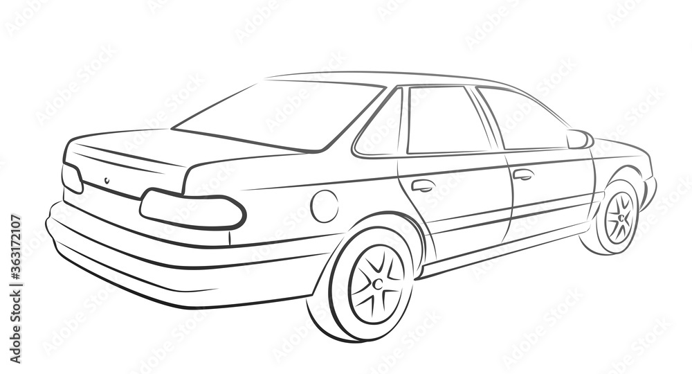 The Sketch of a old car. 