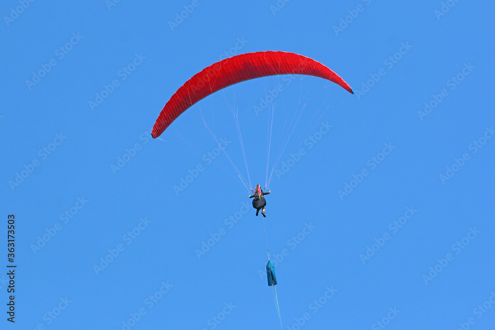 Paraglider being towed on a winch launch Paraglider being towed on a winch launch