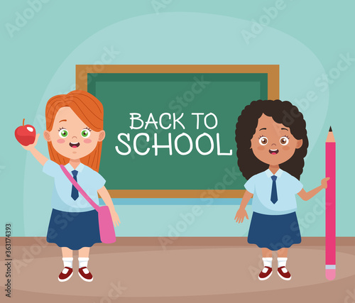 little students girls with uniforms characters