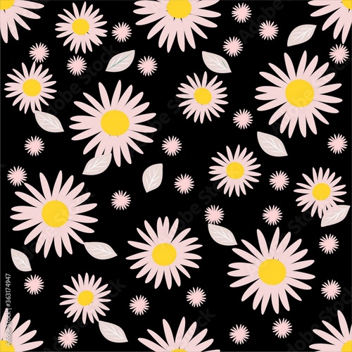 seamless floral pattern black and white vector drawing