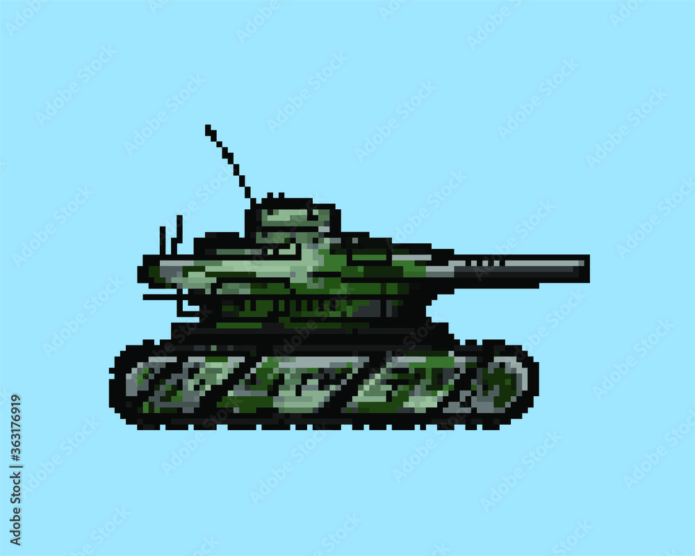 Illustration of heavy battle tank in pixel art style
