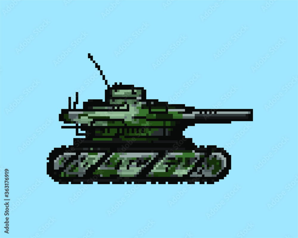 Illustration of heavy battle tank in pixel art style Illustration of heavy battle tank in pixel art style