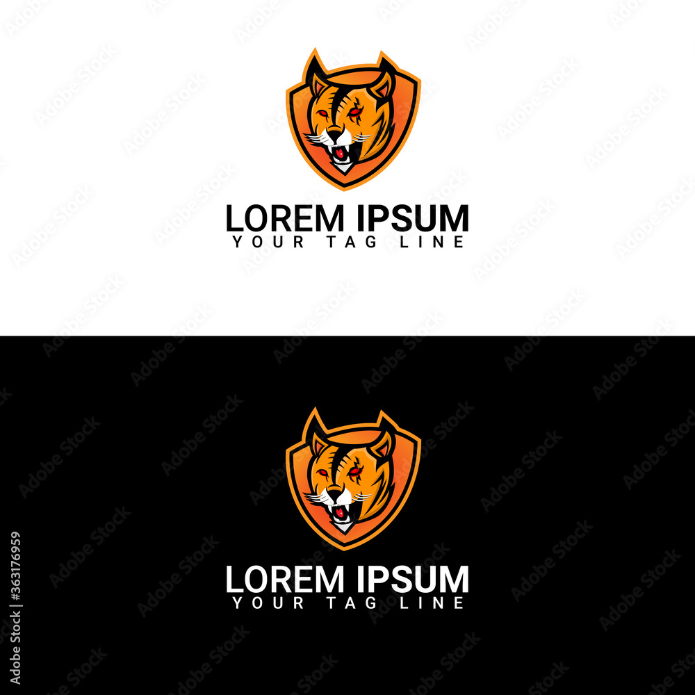 Tiger logo design with black and white background Tiger logo design with black and white background