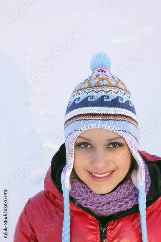 Woman in warm clothing and knit hat