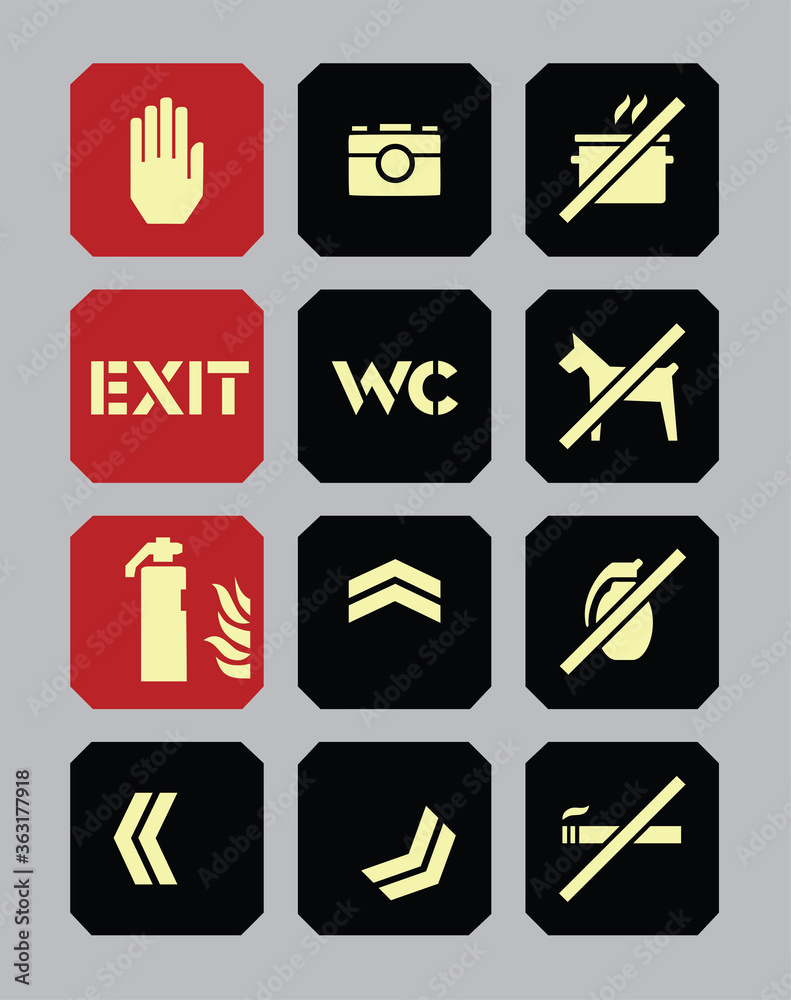 Military Style Orientation Pictogram Icon Set Sign Military Style Orientation Pictogram Icon Set Sign