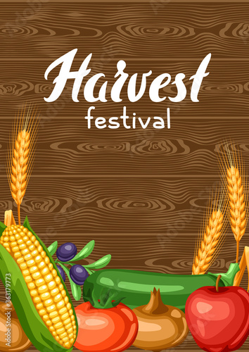 Harvest festival background with fruits and vegetables.