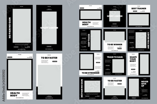Sports social media template pack to promote your brand and advertise on different social media channels. designs for promotion.