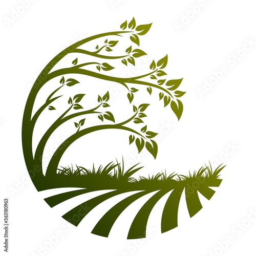 The Round green tree symbol with field.