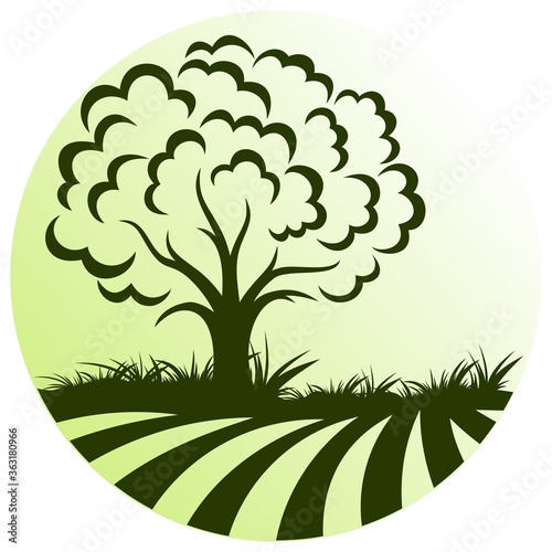 The Round green tree symbol with field.