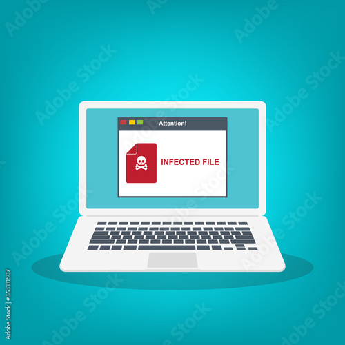 Alert notification on the laptop screen . Malware concept, spam data fraud, internet error, insecure connection,online scam, virus. 