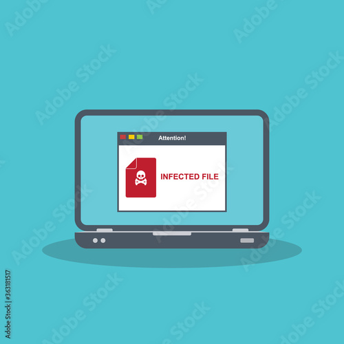 Alert notification on the laptop screen . Malware concept, spam data fraud, internet error, insecure connection,online scam, virus.	