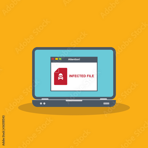 Alert notification on the laptop screen . Malware concept, spam data fraud, internet error, insecure connection,online scam, virus. 