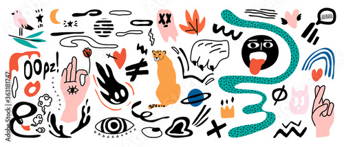 Trendy fashion Hand drawn doodle vector set for banner, portrait photo decoration, social post and web. Vector illustration.