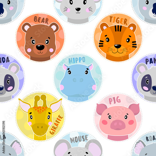 Seamless pattern animal face. Funny head muzzle