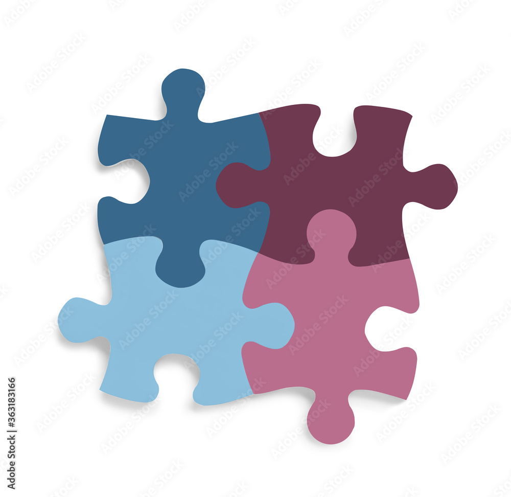 Color jigsaw puzzle pieces on white background, top view Color jigsaw puzzle pieces on white background, top view
