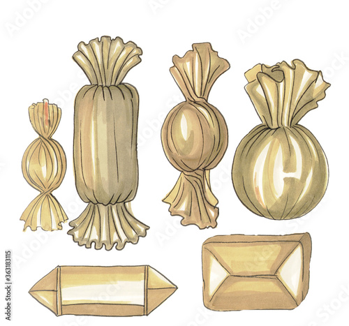 set of various forms of candy wrappers