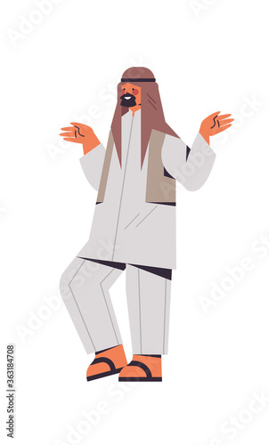 arabic man in traditional clothes arab businessman standing pose male cartoon character full length isolated vertical vector illustration