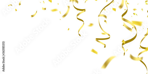 confetti gold celebration background template with ribbons. luxury greeting rich card.