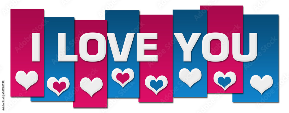 I Love You Blue Pink Lines Hearts Horizontal 