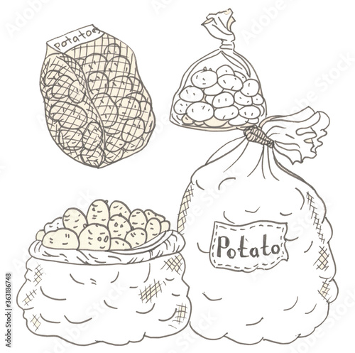 sacks and bags of potatoes, potatoes in a different packaging
