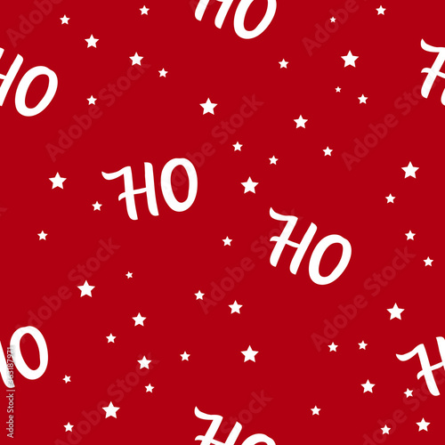Seamless christmas pattern. Hohoho pattern, Santa Claus laugh. Vector red background with handwritten words ho.