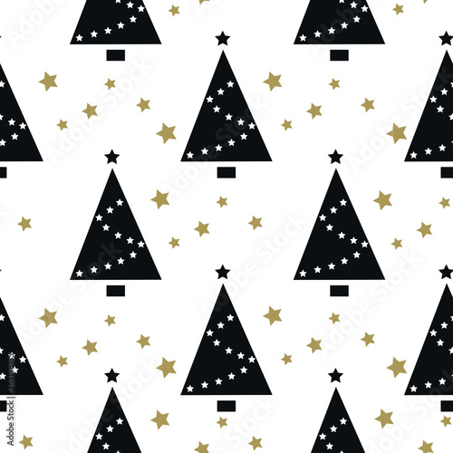 Christmas seamless pattern with  stars and firs.