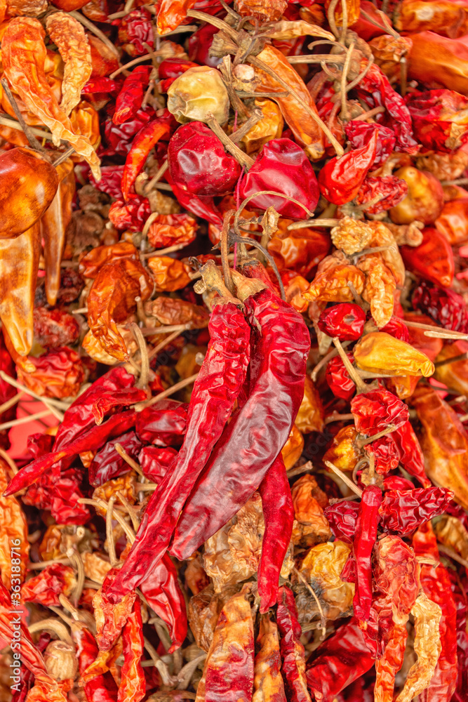 dried red hot chili peppers