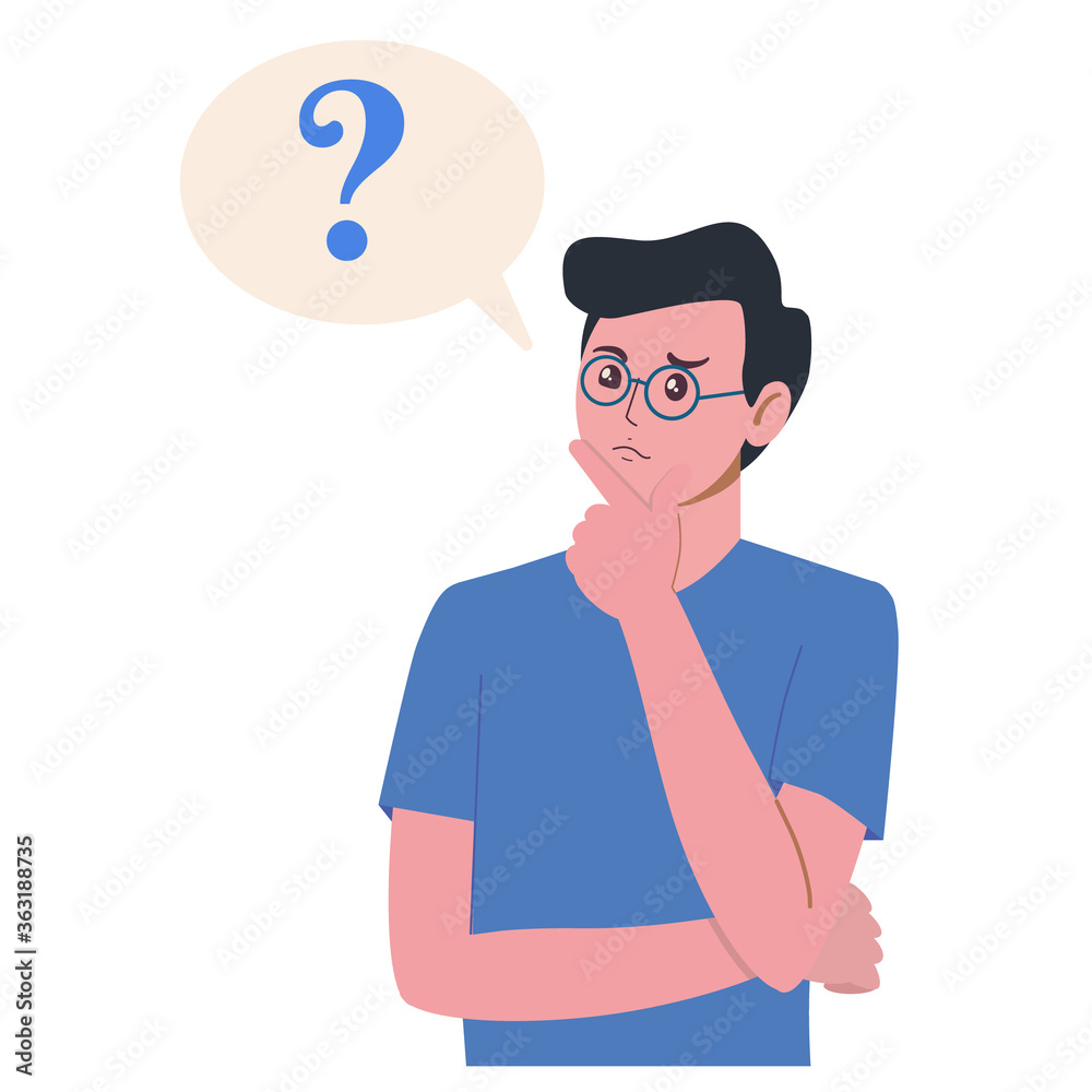 Premium Vector  Cartoon thinking man with question mark in think