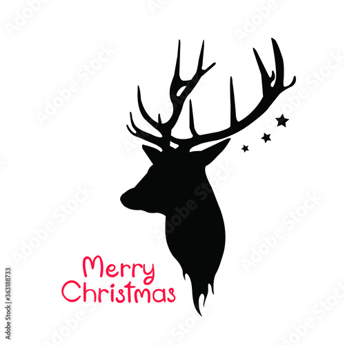 Christmas deer. Postcard with a deer and with a lettering of merry christmas.