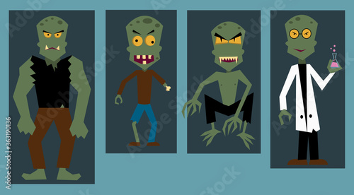 set of halloween characters zombies