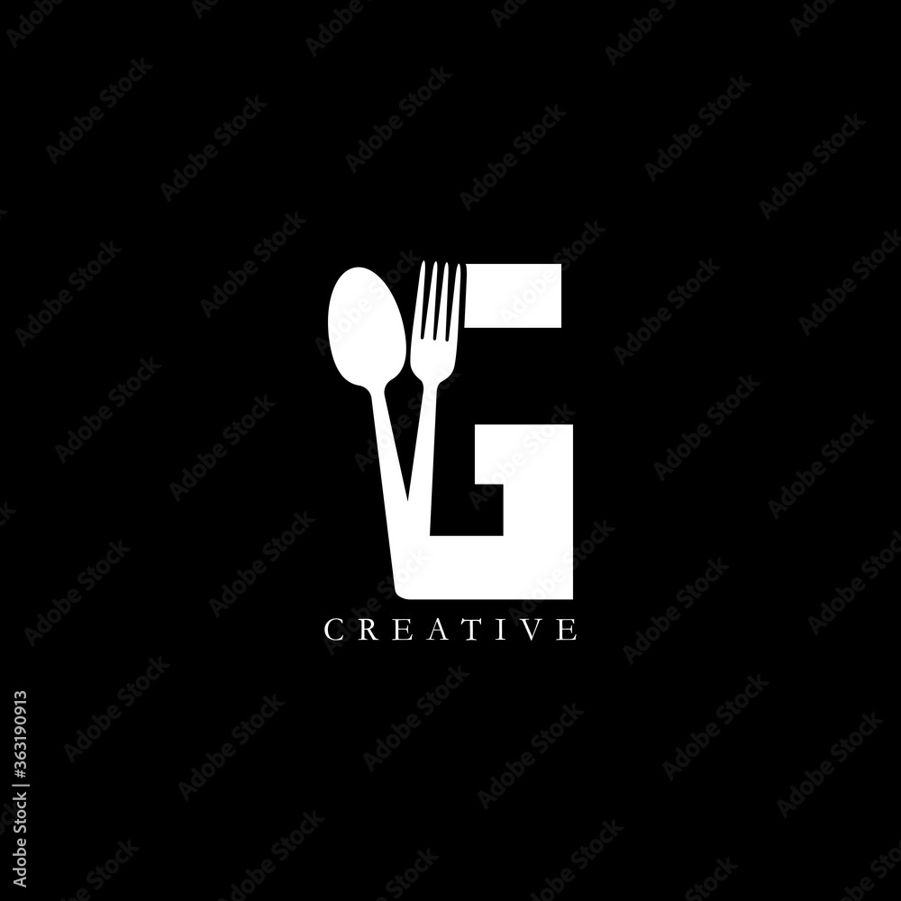 Combination fork and spoon flat G letter logo design