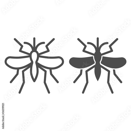 Mosquito line and solid icon, Insects concept, gnat and pest sign on white background, Mosquito insect icon in outline style for mobile concept and web design. Vector graphics.