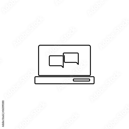 Laptop with speech bubble symbol. Online communication, chatting icon.