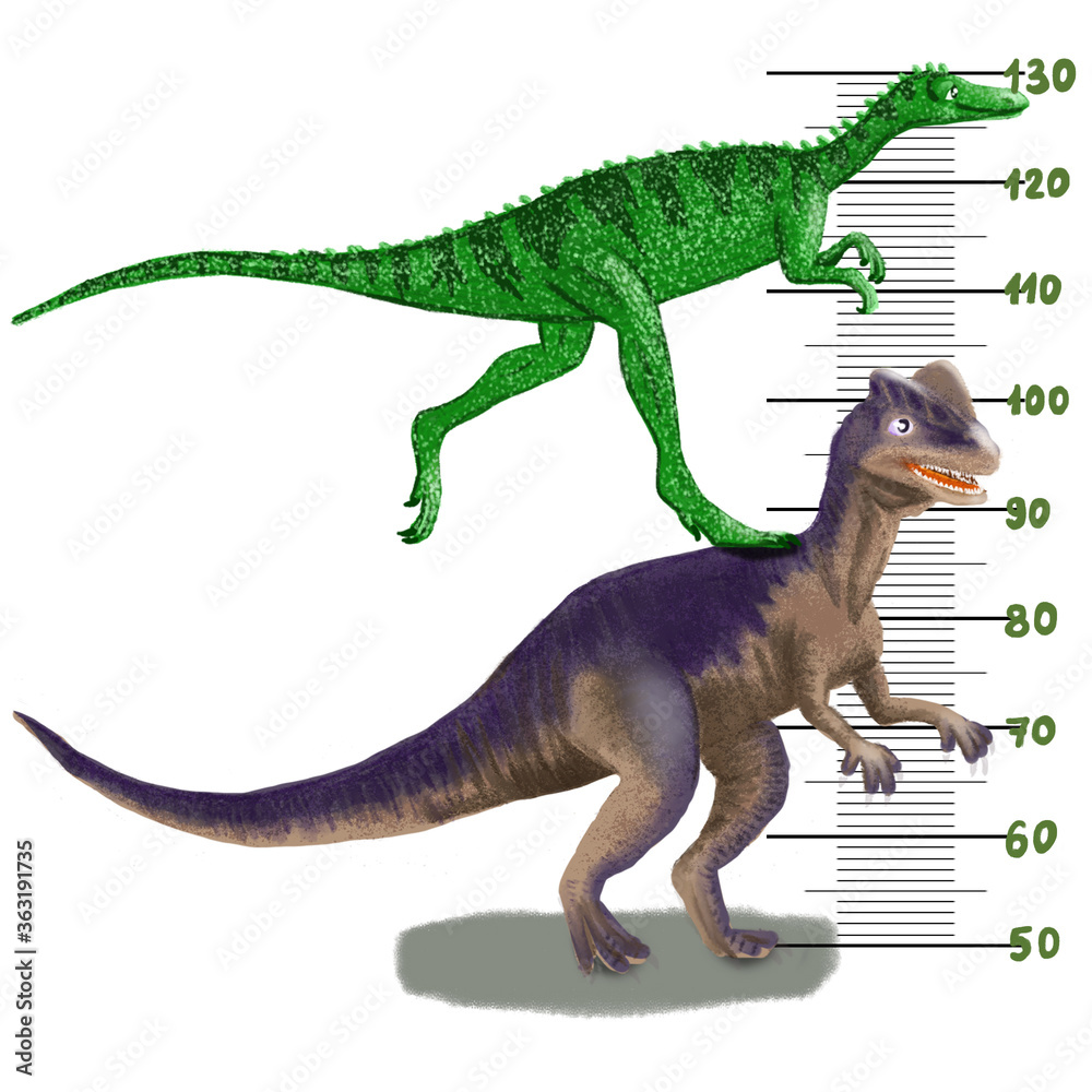 Kids height chart with funny dinosaurs. Illustration in flat style for children growth measure, gift for baby birth, shower. Childish meter wall for nursery design with cute dino. Kids height chart with funny dinosaurs. Illustration in flat style for children growth measure, gift for baby birth, shower. Childish meter wall for nursery design with cute dino.