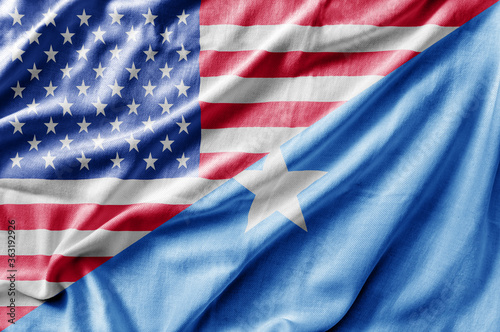 Mixed USA and Somalia flag, three dimensional render