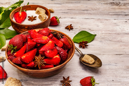 Ingredients for cooking strawberry jam