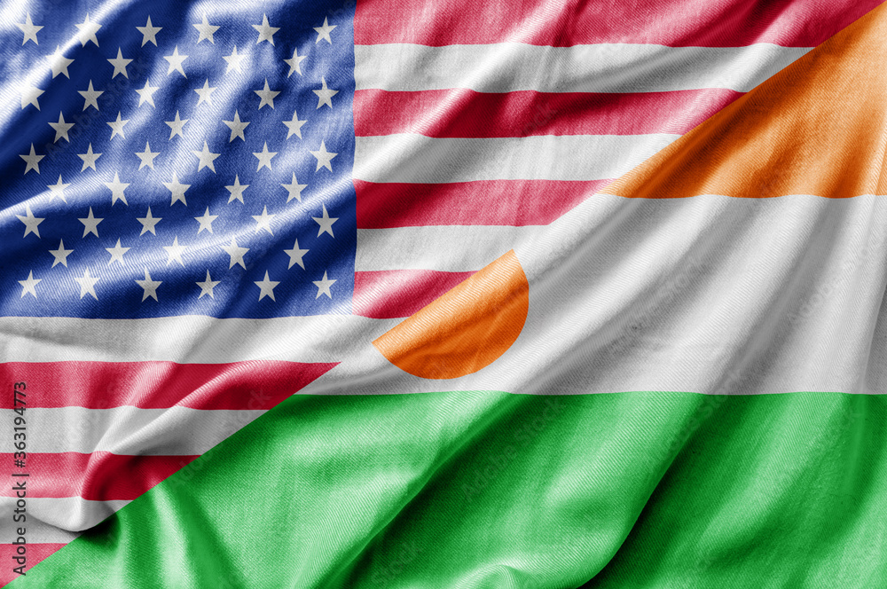 Mixed USA and Niger flag, three dimensional render Mixed USA and Niger flag, three dimensional render