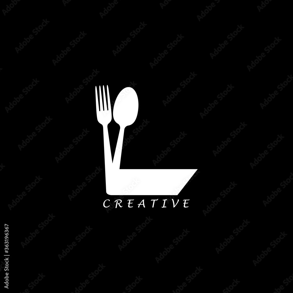 Combination fork and spoon flat L letter logo design Combination fork and spoon flat L letter logo design
