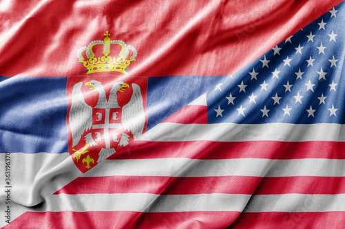 Mixed USA and Serbia flag, three dimensional render