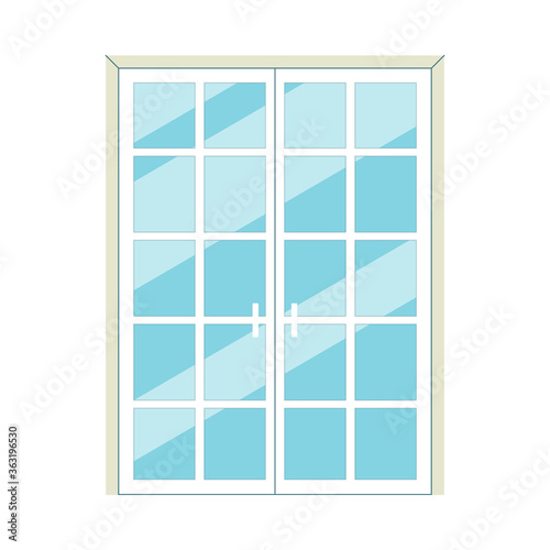 House entrance or balcony glass doors flat vector illustration isolated.