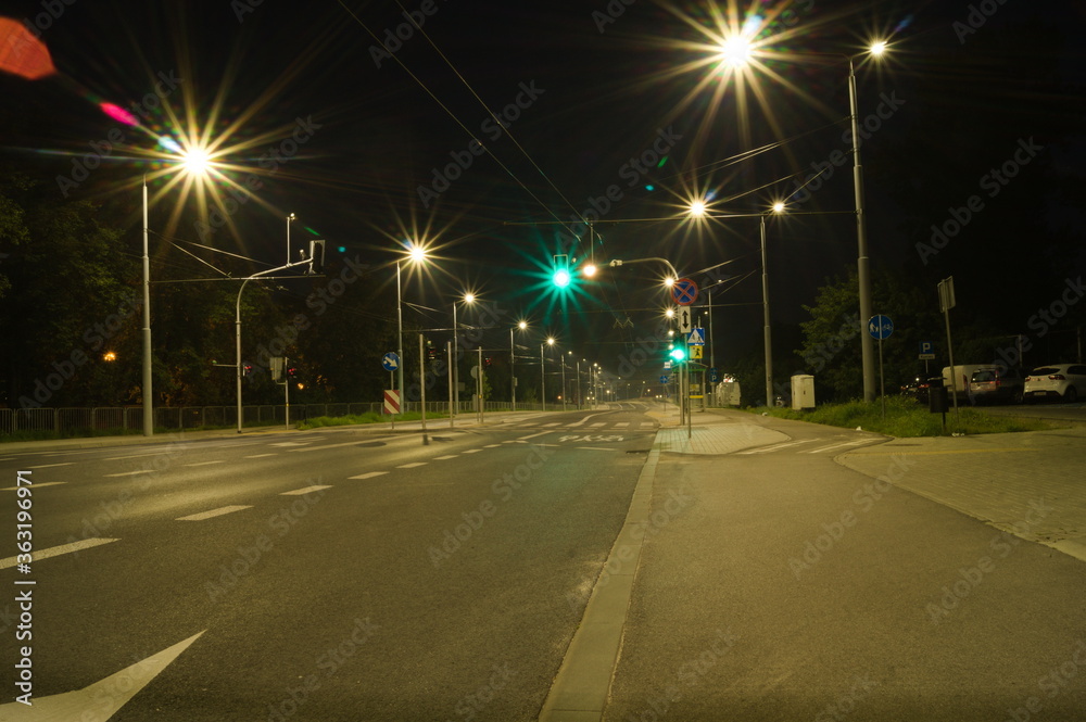 Europe. Poland. Lublin. street view at night.
