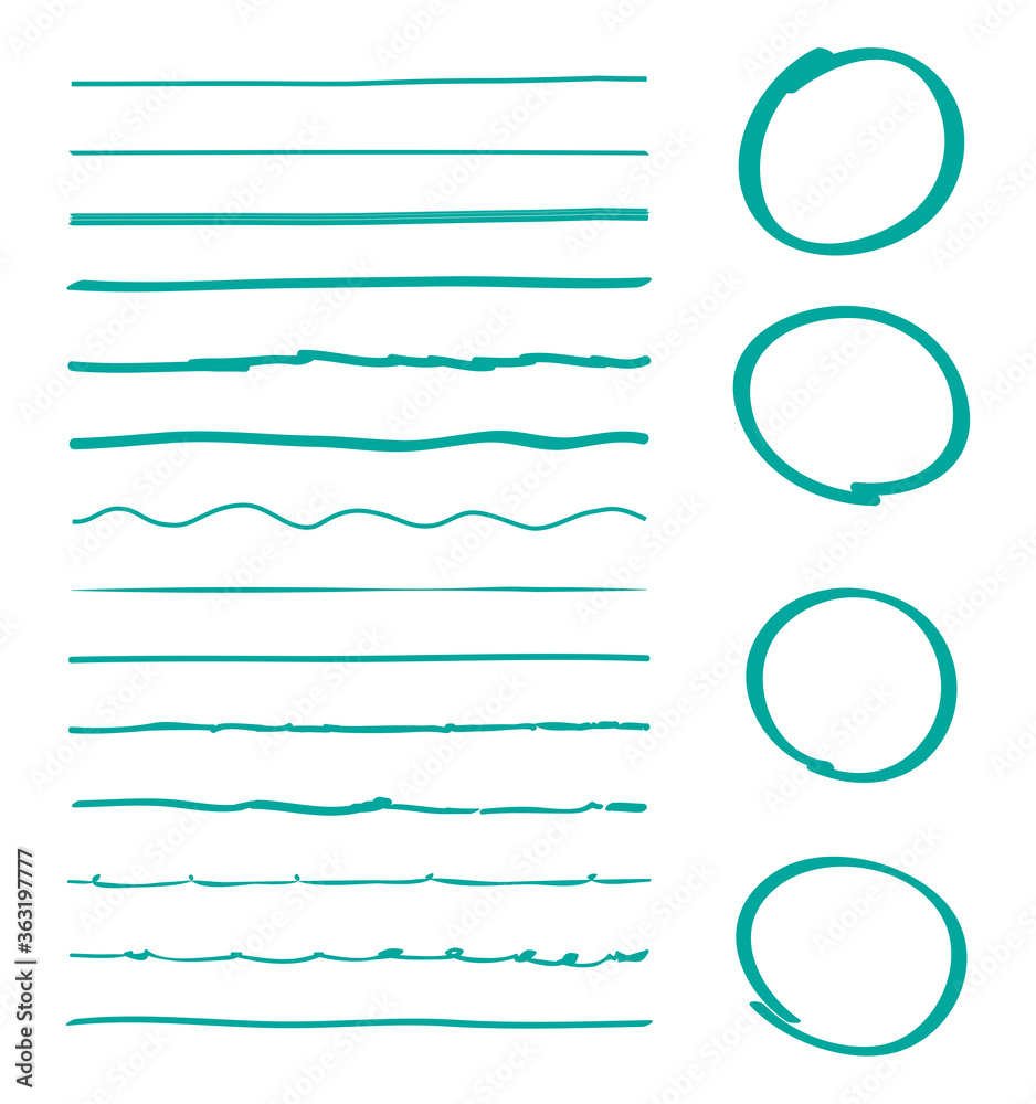 Lines and circles hand drawn vector set isolated on white background. Collection of green doodle lines and circles, hand drawn template. Creative art concept, vector illustration Lines and circles hand drawn vector set isolated on white background. Collection of green doodle lines and circles, hand drawn template. Creative art concept, vector illustration