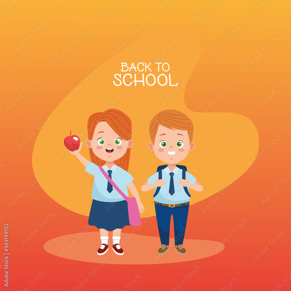 little students with uniforms characters