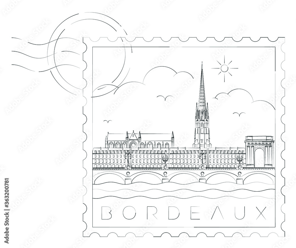 Bordeaux skyline stamp vector illustration and typography design, France