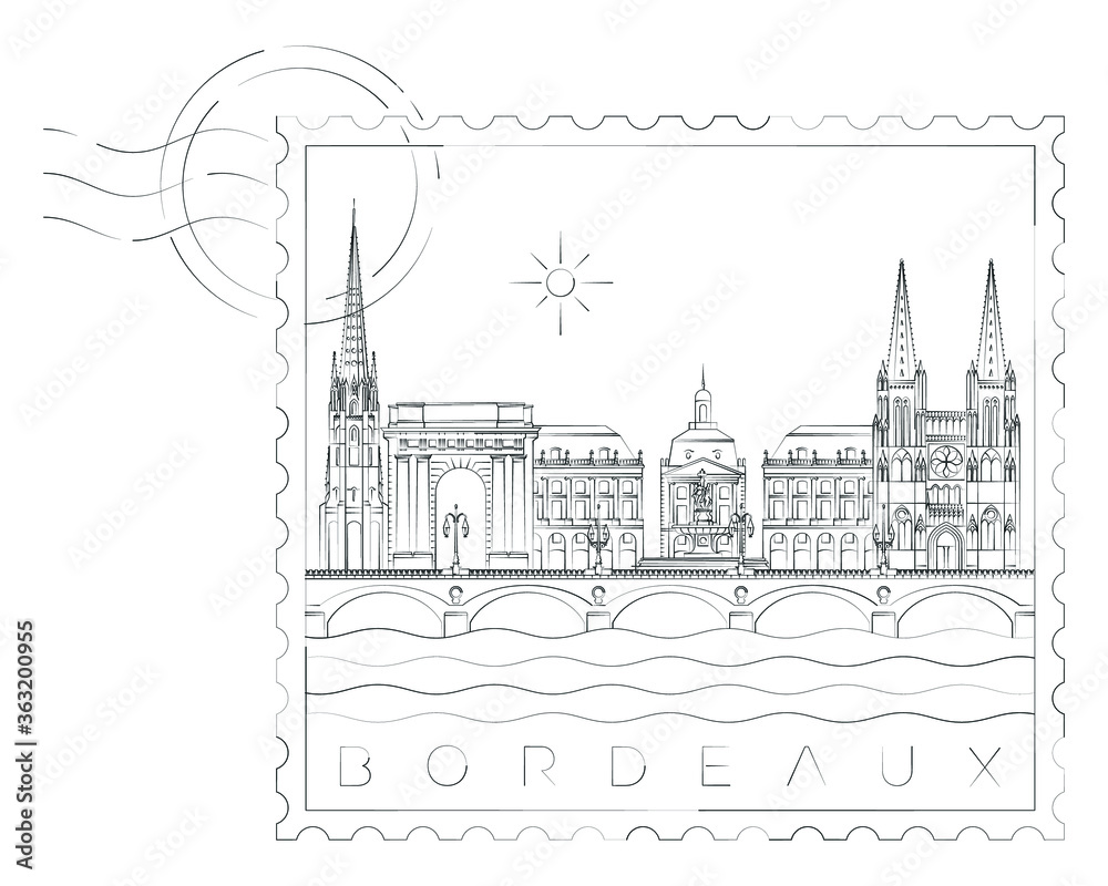Bordeaux skyline stamp, vector illustration and typography design, France