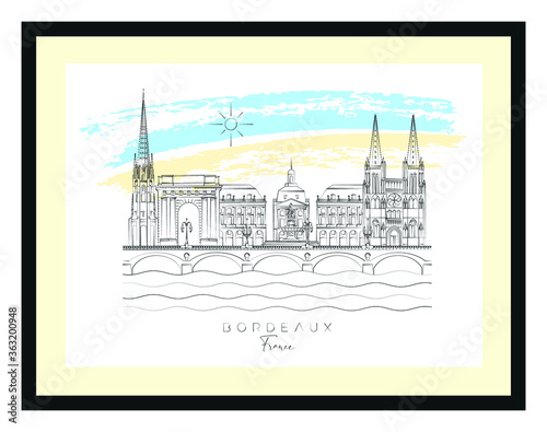 Bordeaux skyline poster vector illustration and typography design, France