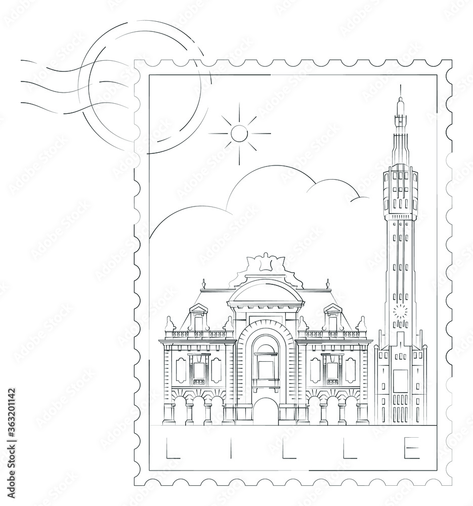 Lille stamp, vector illustration and typography design, France